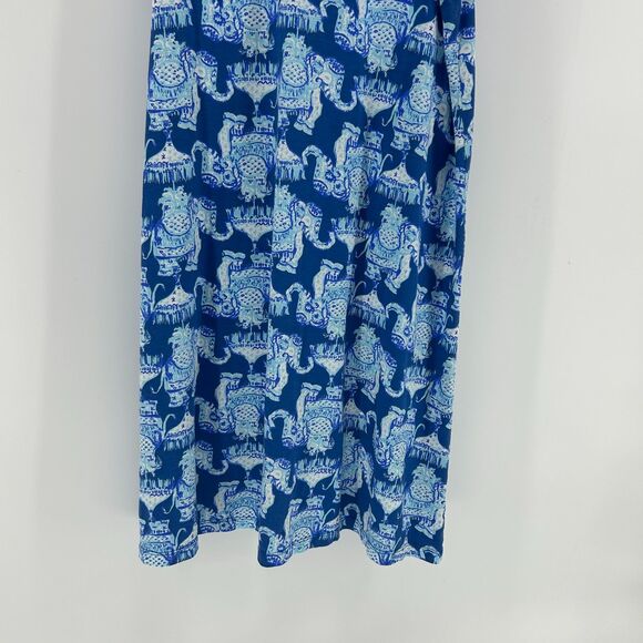 Lilly Pulitzer Kristen Swing Dress SZ L Joy Ride Elephant Sleeveless Blue Dress - Picture 3 of 13
